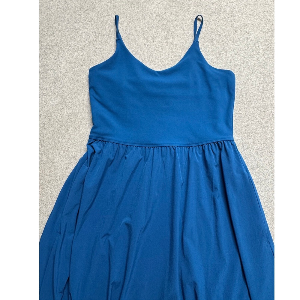 Athleta Women's PS Blue Maxi Dress Sleeveless Tiered Stretch Travel Boho Flowy